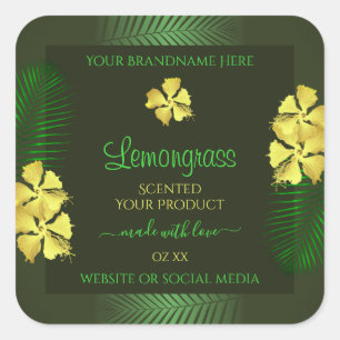 Forest Green Product Label Yellow Hawaiian Flowers