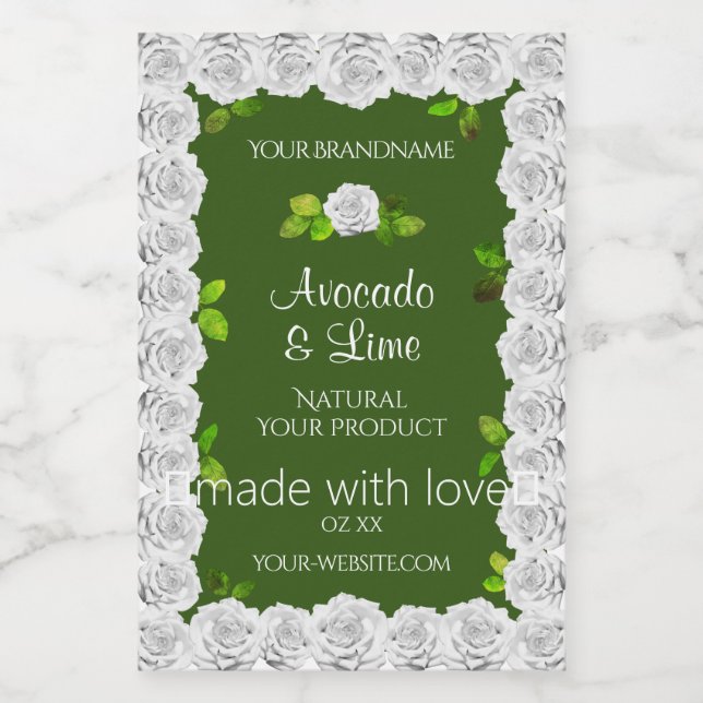 Forest Green Product Packaging Labels White Roses (Single Label)