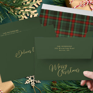Forest green red tartan plaid Merry Christmas  Envelope