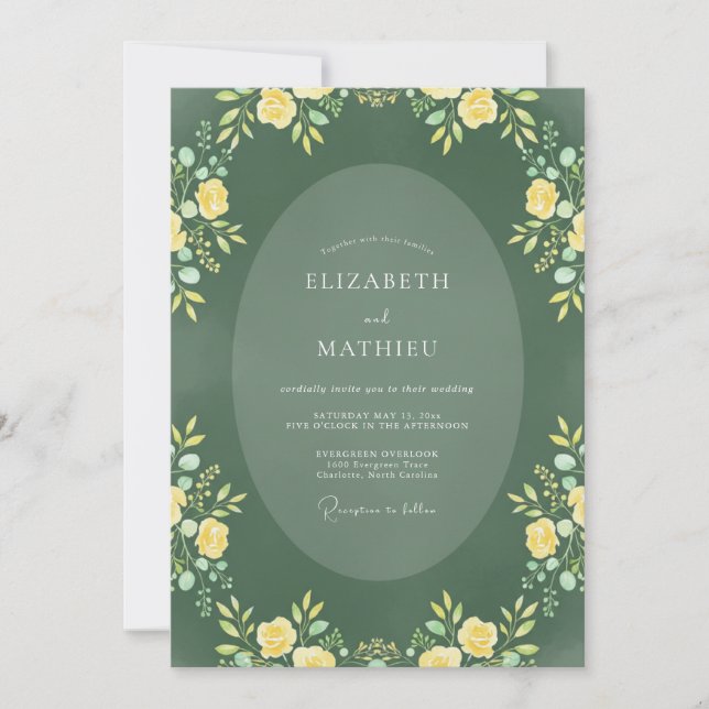 Forest Green Refined Botanical Wedding Invitation (Front)