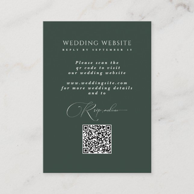 Forest Green Reply QR Code Wedding Website RSVP  Enclosure Card (Front)