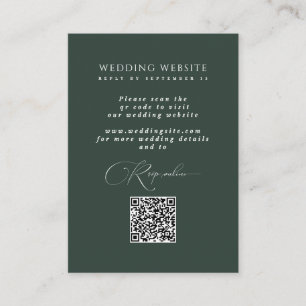 Forest Green Reply QR Code Wedding Website RSVP Enclosure Card