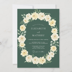 Forest Green Rose Wreath Wedding Invitation