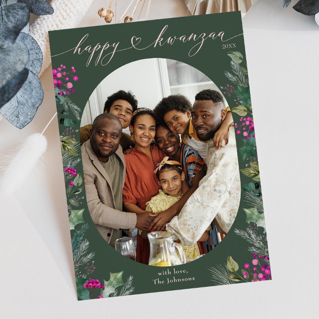 Forest Green Rustic Botanicals Kwanzaa  Holiday Card (Creator Uploaded)