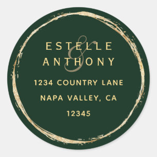 Forest Green Rustic Gold Ampersand Return Address Classic Round Sticker
