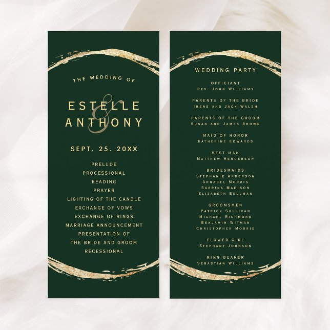 Forest Green Rustic Gold Circle Ampersand Wedding Programme (Front & Back)