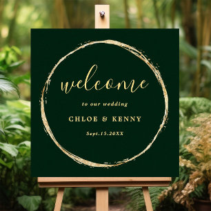 Forest Green Rustic Gold Circle Wedding Welcome Poster