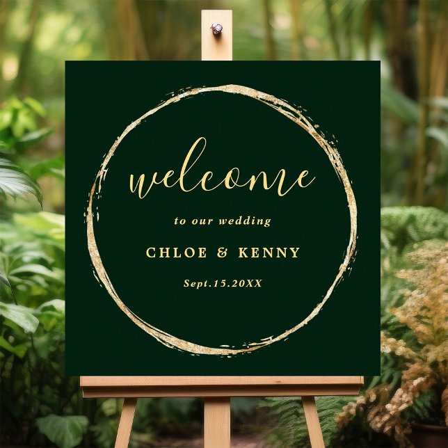 Forest Green Rustic Gold Circle Wedding Welcome Poster (Creator Uploaded)