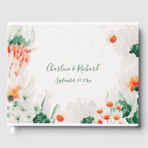 Forest Green Rustic Orange White Floral Guest Book