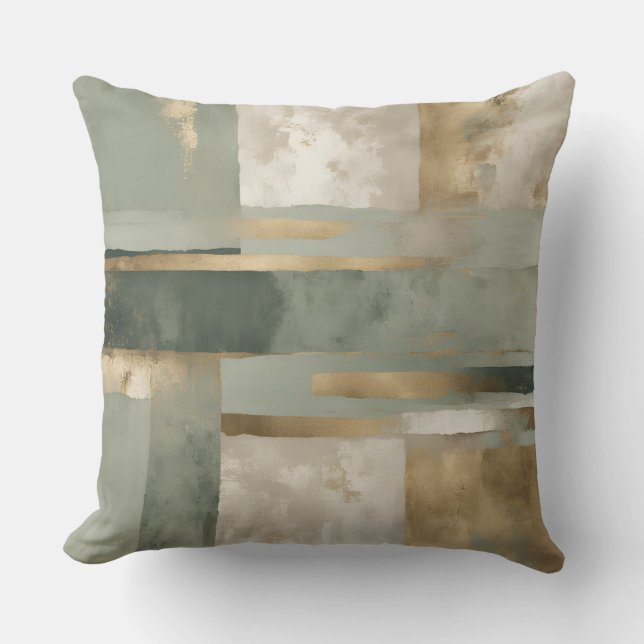 Forest Green Sage Gold Beige Plaid Cushion (Front)