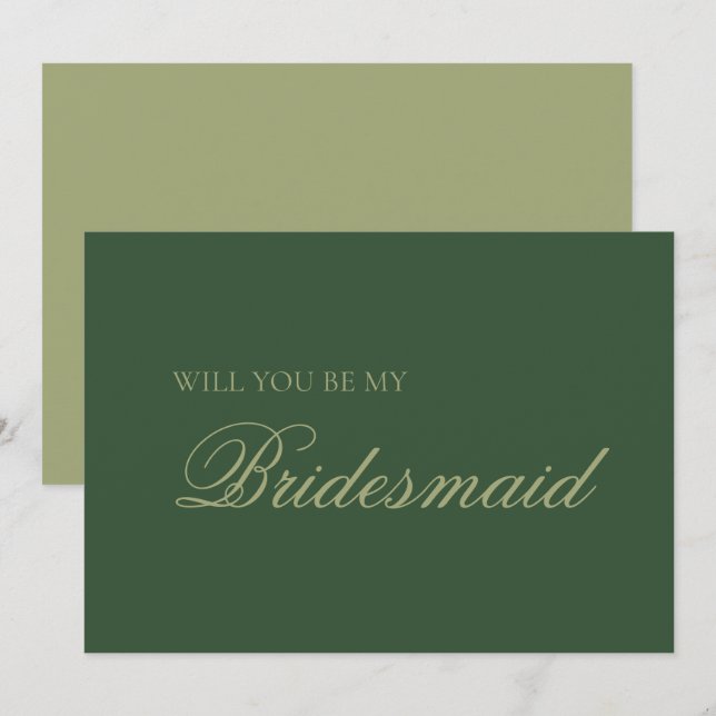 Forest Green & Sage Modern Bridesmaid Proposal Card (Front/Back)