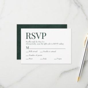 Forest Green Scan Qr Code Meal Choice Wedding RSVP Card