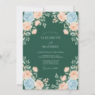 Forest Green Serene Floral Wedding Invitation