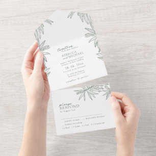 Forest Green Simple Botanical All In One Invitation