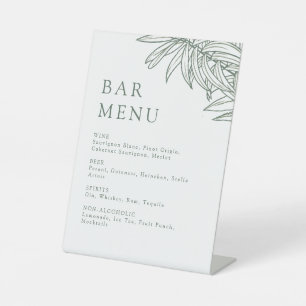 Forest Green Simple Botanical Bar Menu Table  Pedestal Sign