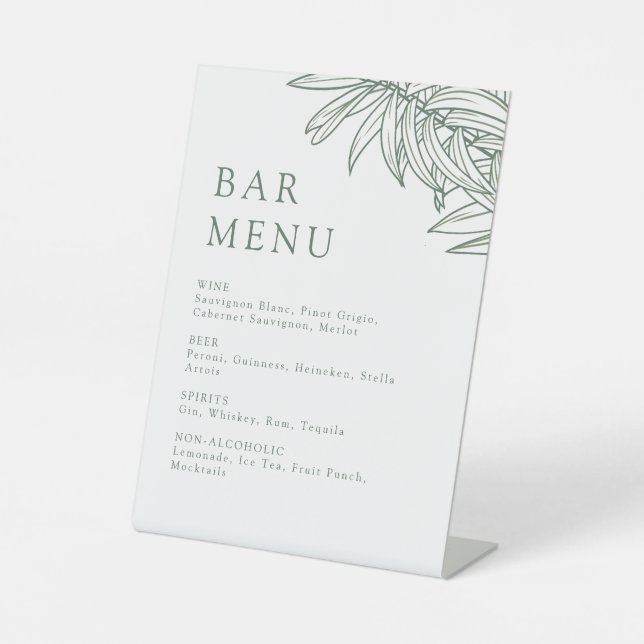 Forest Green Simple Botanical Bar Menu Table  Pedestal Sign (Front)