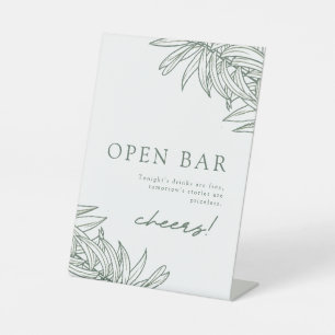 Forest Green Simple Botanical Open Bar Pedestal Sign