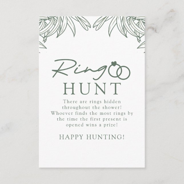 Forest Green Simple Botanical Ring Hunt Bridal  Enclosure Card (Front)