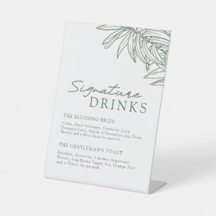 Forest Green Simple Botanical Signature Drinks   Pedestal Sign