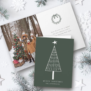 Forest Green Simple Christmas Pine Tree Photo  Holiday Card