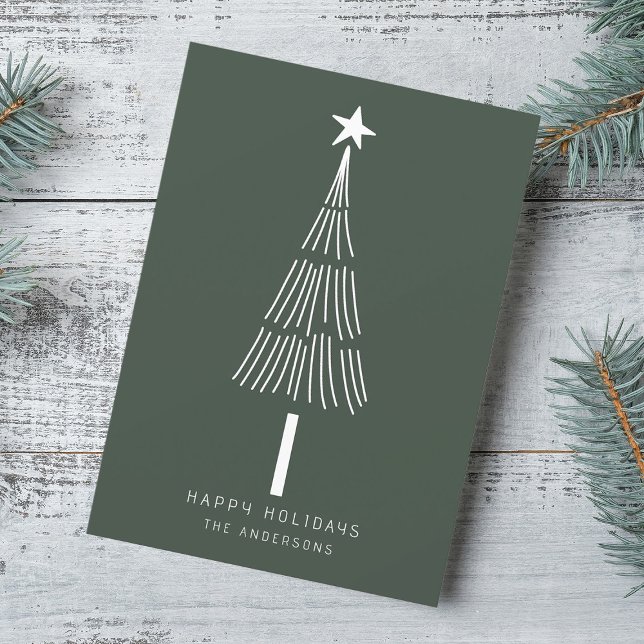 Forest Green Simple Christmas Tree Photo Flat Holiday Card (Creator Uploaded)