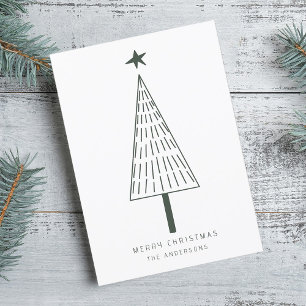 Forest Green Simple Christmas Tree Photo Flat Holiday Card
