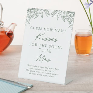 Forest Green Simple Leaves Guess How Many Kisses Pedestal Sign