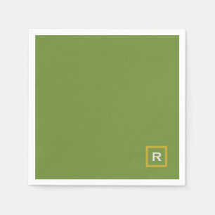 Forest Green Solid Color Classic Plain Initial Napkin