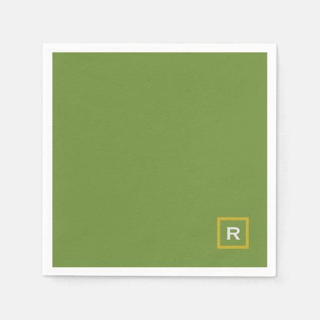 Forest Green Solid Colour Classic Plain Initial Napkin (Front)