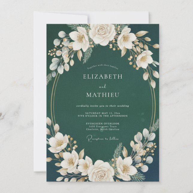 Forest Green Sophisticated Winter Wedding Invitation (Front)