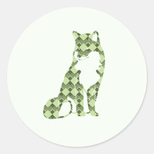 Forest Green Square and Diamond Chequered fox Classic Round Sticker