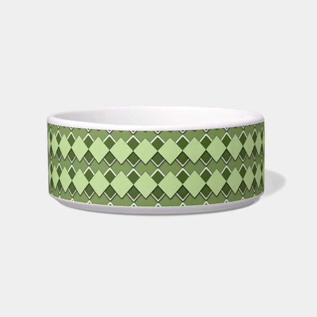 Forest Green Square and Diamond Chequered Pattern Bowl (Front)
