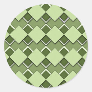 Forest Green Square and Diamond Chequered Pattern Classic Round Sticker