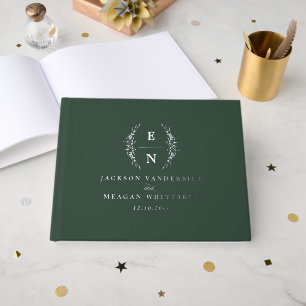 Forest Green Stacked Initials Monogram Wedding Guest Book