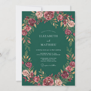 Forest Green Stately Blossom Wedding Invitation