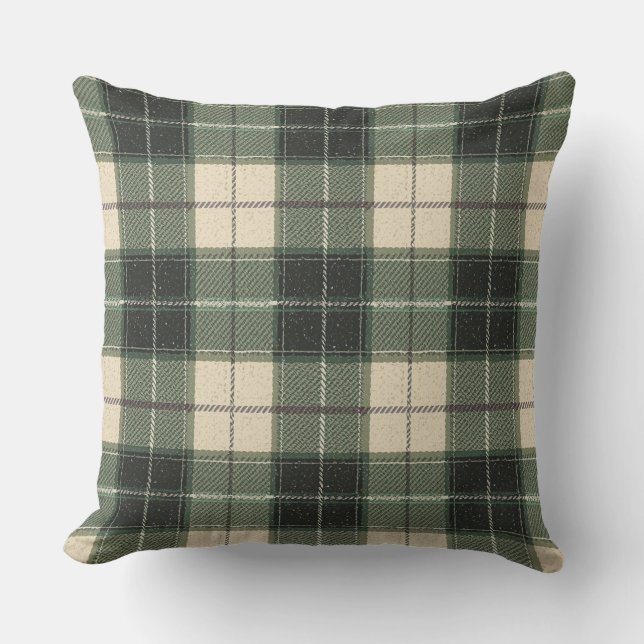 Forest Green Tartan Snowflake Throw Pillow | Cozy (Front)