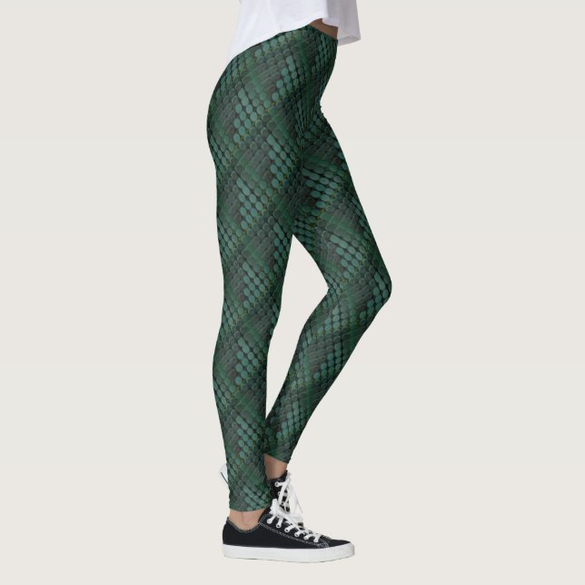 Forest green to opaque mint circles, reptile look leggings (Right)