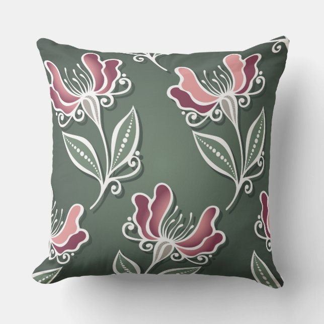 Forest Green Tulip Floral Decorative Pillow (Front)