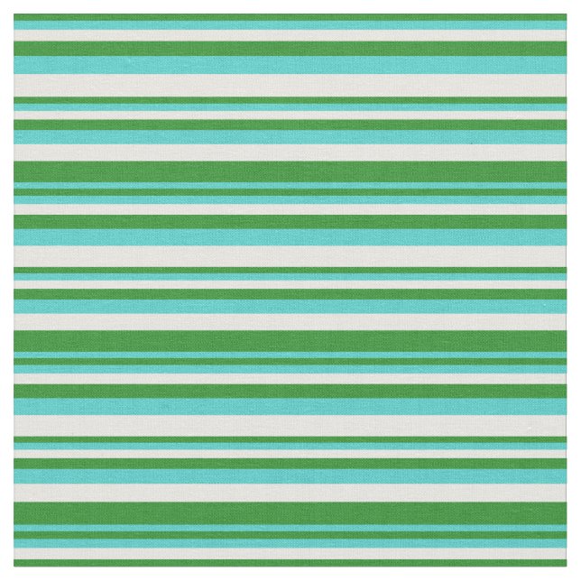 Forest Green, Turquoise & White Stripes Fabric (Close Up)