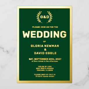 Forest Green Typography Wedding Real Gold