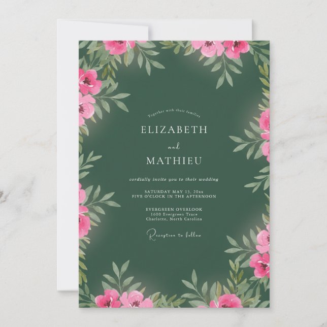 Forest Green Vibrant Floral Wedding Invitation (Front)