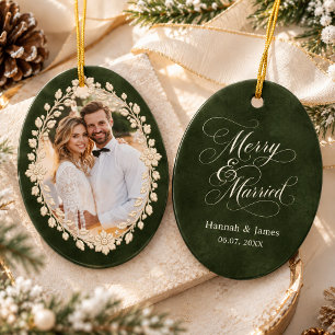 Forest Green Vintage Baroque Style Merry Married Ceramic Tree Decoration