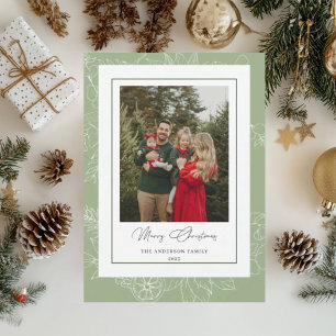 Forest Green Vintage Botanical Christmas Photo Holiday Card