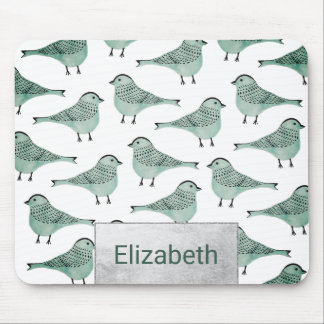 Forest green watercolor bird black brushstrokes mouse pad