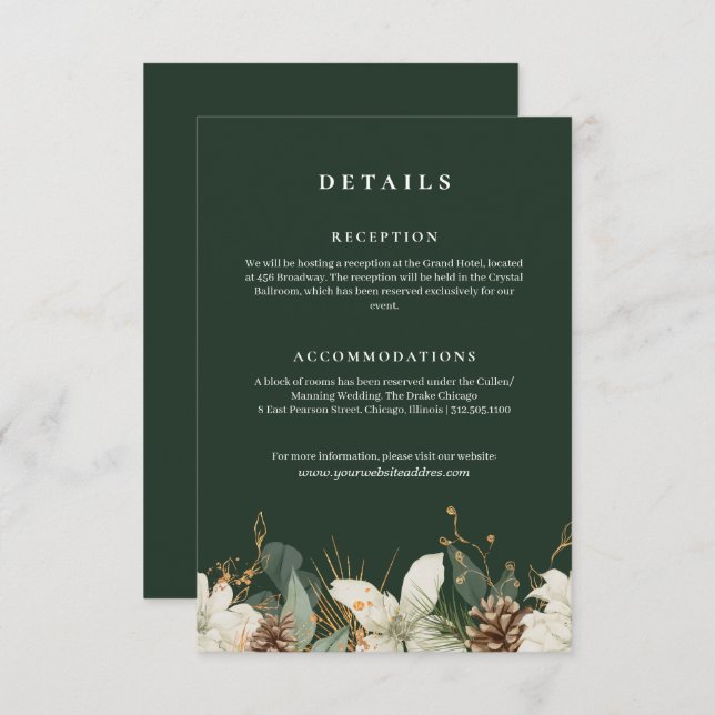 Forest green watercolor wedding information  enclosure card (Front/Back)