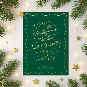Forest Green Wavy Border Sparkle  Holiday Card