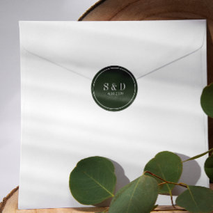 Forest Green    Wedding Classic Monogram Classic Round Sticker