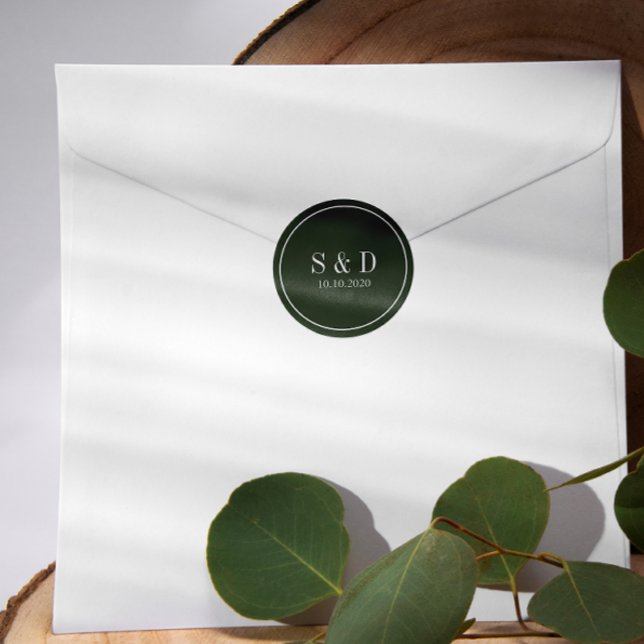 Forest Green |  Wedding Classic Monogram Round Sticker (Creator Uploaded)