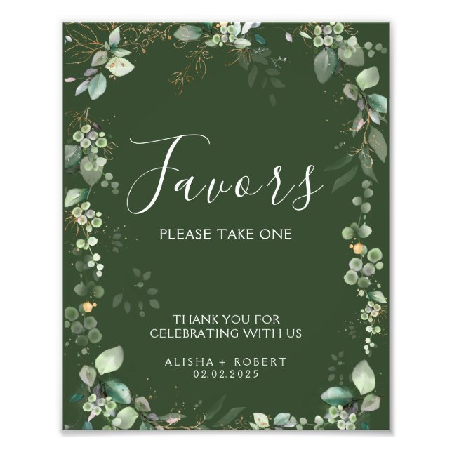 Forest Green Wedding Favours Sign (Front)