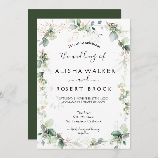 Forest Green Wedding Invitation (Front/Back)